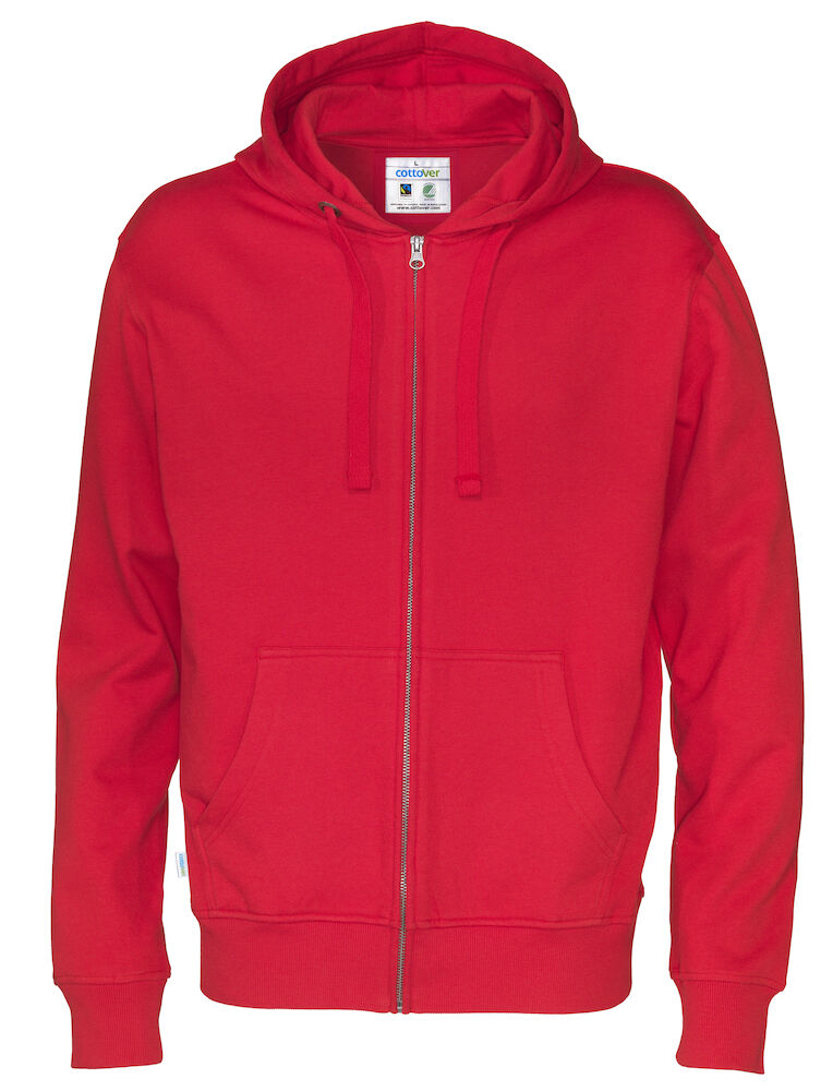 Full Zip Hood Man (GOTS) Red S