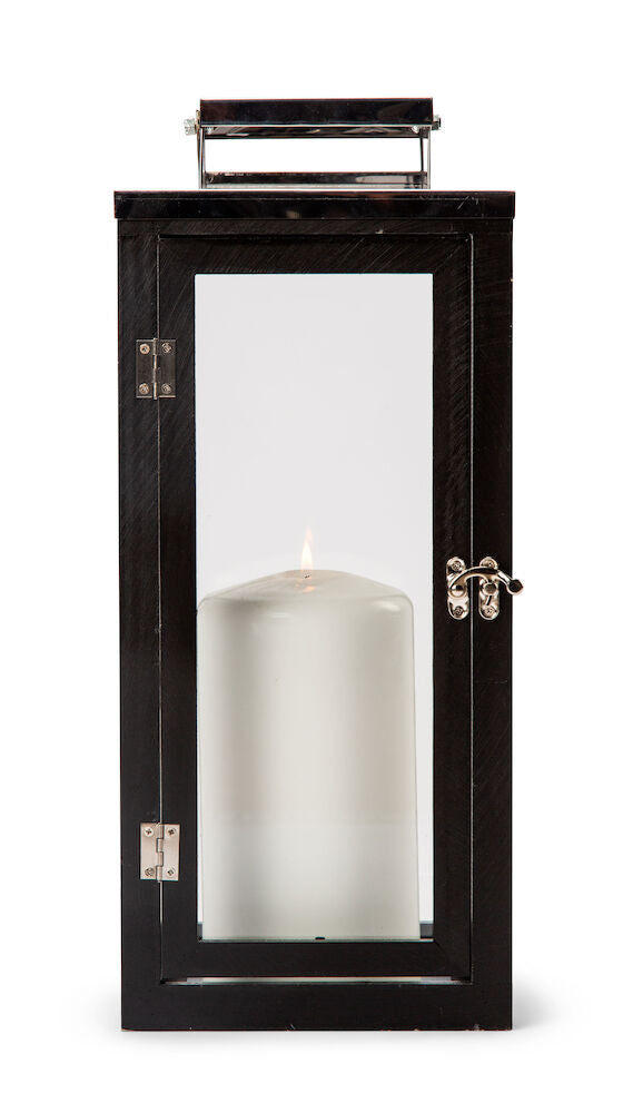 Stainless Lantern with wood Black One size