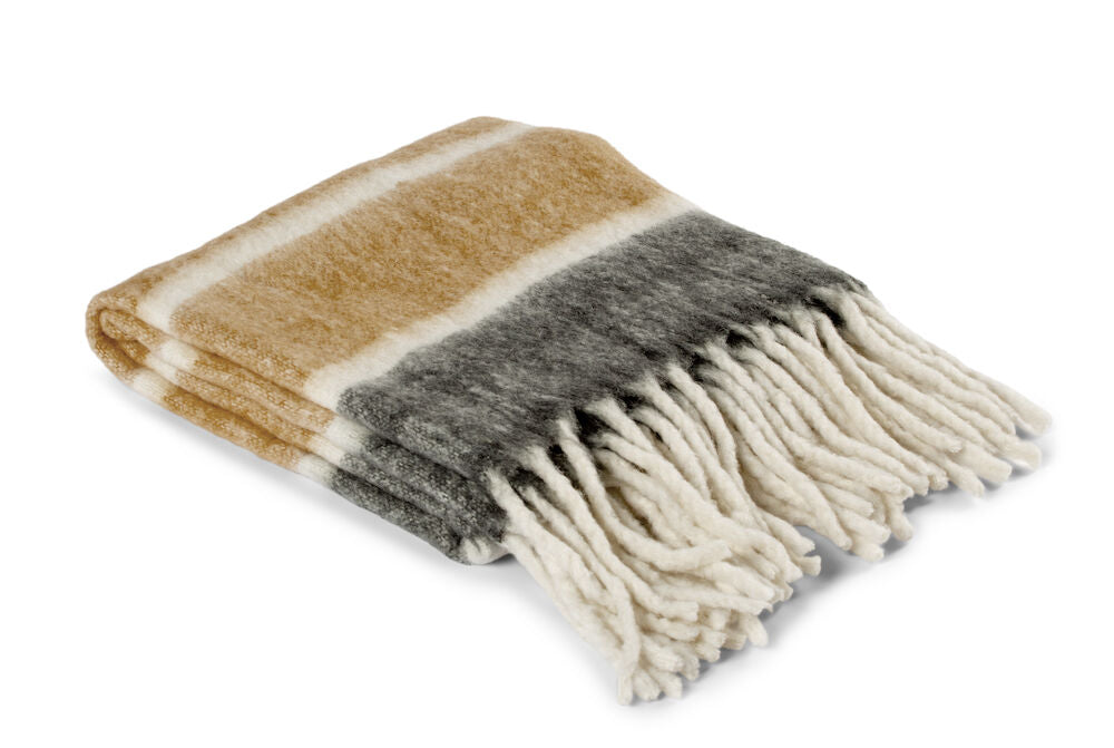 KL Wool Plaid Stripe Beige One size