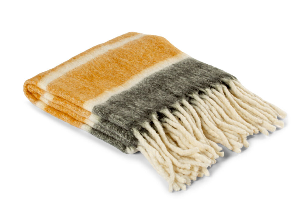 KL Wool Plaid Stripe Beige One size